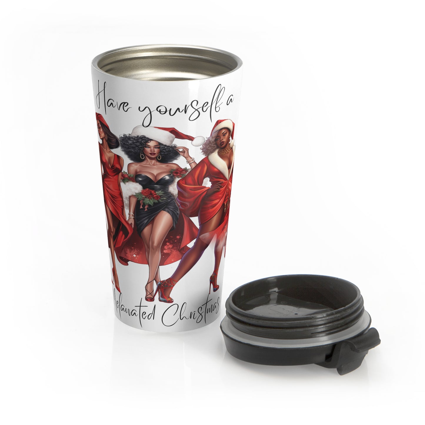 Melanated Christmas Ladies Stainless Steel Travel Mug