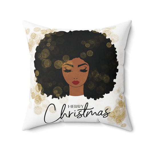 Afro Girl Merry Christmas Square Pillow