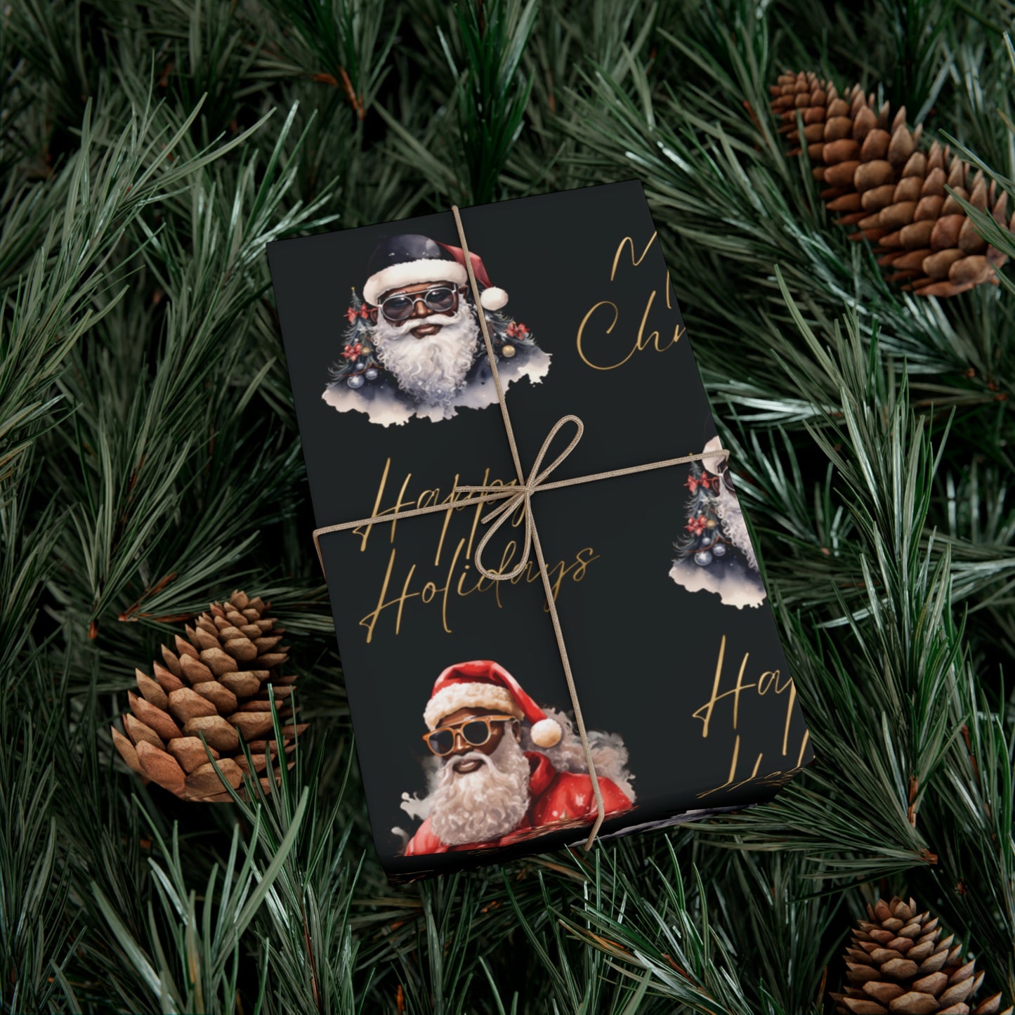 Black Santas Holiday Gift Wrap