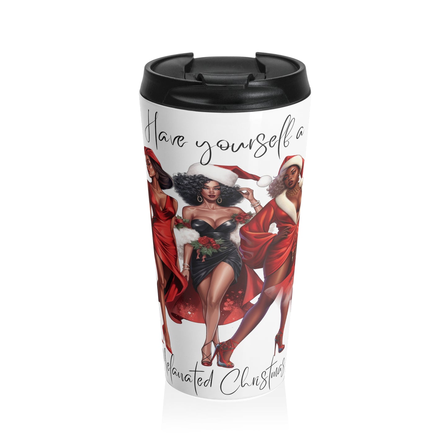 Melanated Christmas Ladies Stainless Steel Travel Mug