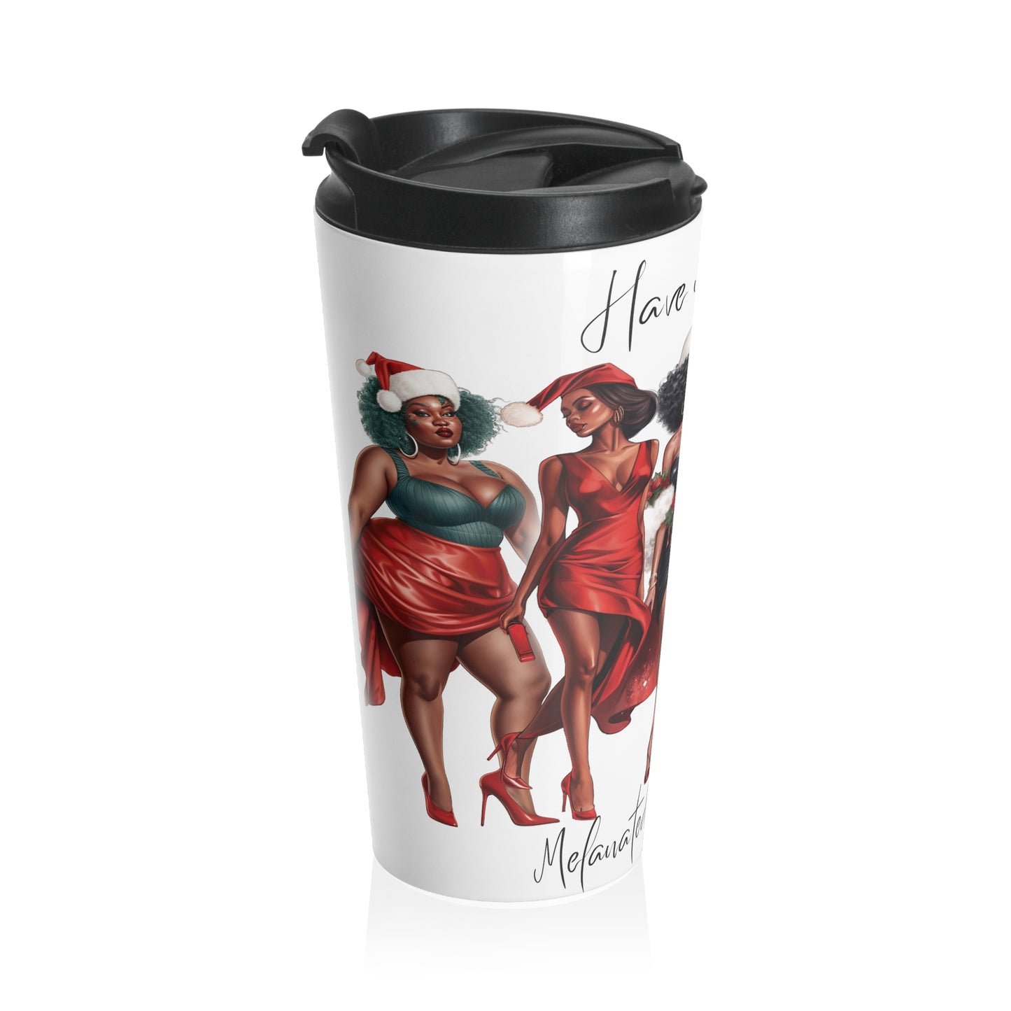 Melanated Christmas Ladies Stainless Steel Travel Mug